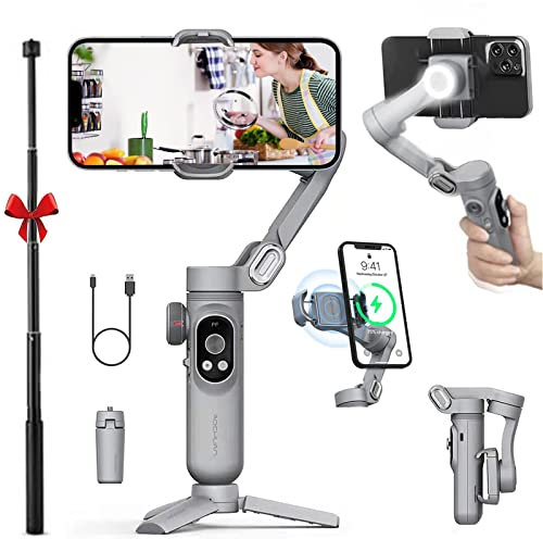 Estabilizador de cardán para teléfono de 3 Ejes Carga inalámbrica incorporada Pantalla OLED Luz de Relleno LED, Plegable y Seguimiento Facial y Selfie Rod + Trípode AOCHUAN Smart X Pro