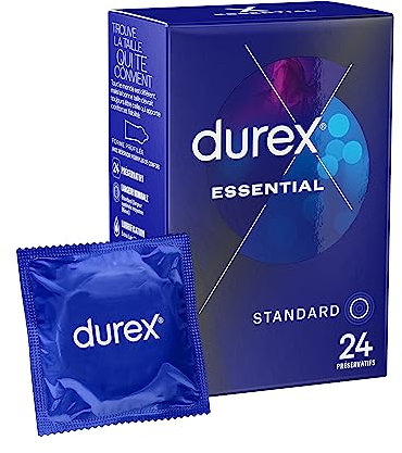 Durex ESSENTIAL - 24 Préservatifs Extra Lubrifiés - Confort et Sécurité