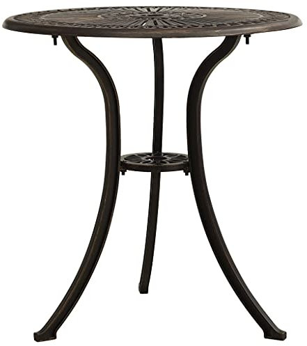 Canditree Table de Bistrot Ronde Aluminium Coulé, Table de Jardin Vintage, Table Basse avec Trou de Parasol pour Patio (Brun)