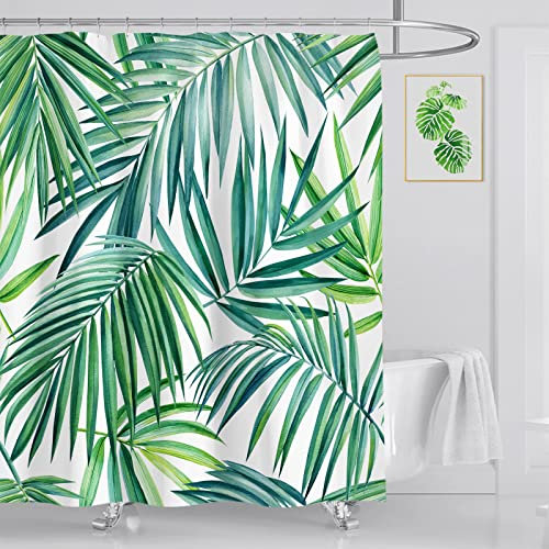 OCEUMACO Duschvorhang Jungle Blätter 240x200 Dschungel Türkis Grün Pflanzen Shower Curtains Textil Antischimmel Wasserdicht Duschvorhänge Badewanne Stoff Waschbar Extra Breit Vorhang mit Haken