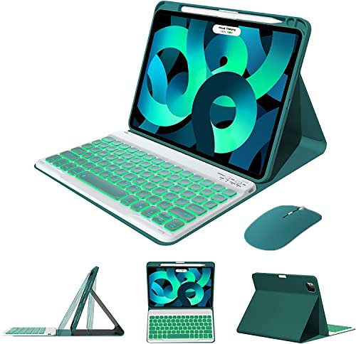 PboyiqiS Keyboard Case for iPad Air 5 2022/Air 4 10.9, iPad Pro 11-1st/2nd/3rd/4th Generation, 7 Colors Backlit Magnetic Detachable Keyboard Cover with pen holder (Dark Green)