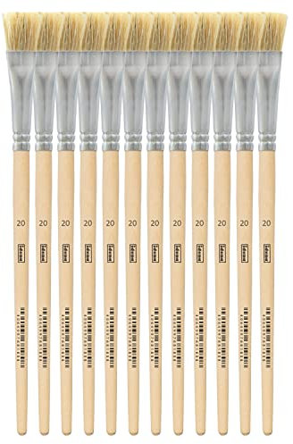 Idena 90102 - Borstenpinsel, Größe 20, mit unlackiertem Holzstiel, 12er Set, Malpinsel für Schulkinder Hobbykünstler