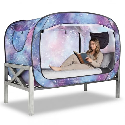 Pop Up Sichtschutzzelt für Innenbereich Betthimmel für Schlafbett Zelt Doppeltür mit Moskitonetz Fenster - Doppelbett/Einhorn