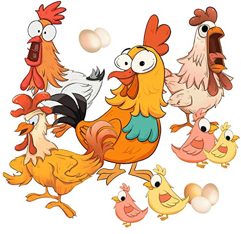 SUPERDANT Lustiges Huhn Wandsticker Hahn Henne Küken Wandaufkleber Mit Eiern Wandtattoo Wanddekoration Vinyl Wandsticker Für Spielzimmer Küche Speisekammer Kühlschrank Dekoration 29x42cm