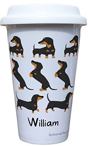 Dachshund Travel Mug Personalised - Gift for Dog Owners & Lover - Personalised Dog Thermal Ceramic Insulated Travel Mug