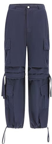 FREDDY - Cargo Pants, Pantaloni Cargo con Doppie Tasche e Coulisse Intermedia, Blu, Large