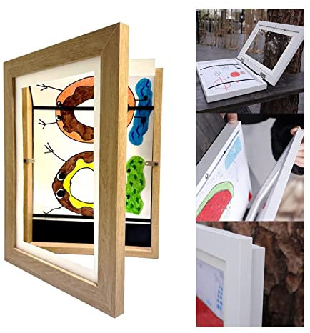 Aufklappbar Kunstfotorahmen für Kinder, holz-bilderrahmen 150 Bilder Fotorahmen befüllbar Bilderrahmen zum öffnen, A3 Kunst Rahmen zum Bemalen und Dekorieren Kinder Kunst DIY ( Farbe : Holzfarbe , Grö