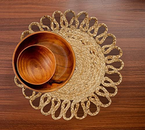 MORE Handgeflochtene Jute-Platzsets, 6 Stück, 38,1 cm, runde Tischsets für Küche, Esstisch, Teppichmatten und Esstisch, rustikale Naturfaser, Vintage-Teppichmatte, Naturbeige
