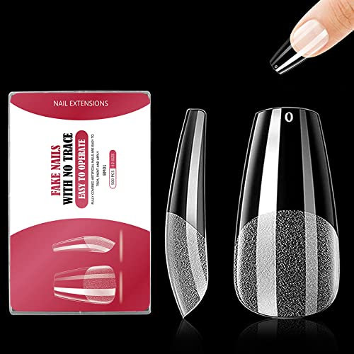 500 Stück Nageltips,Falsche Nägel Tips Set,Full Cover Tips für Gelnägel,Klare Acryl Nägel Künstliche Fingernägel,12 Größen,für Nagelstudios und DIY-Nagelkunst(Mittelgroßer Sarg)