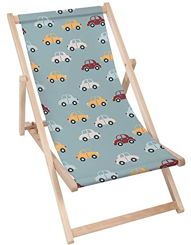 DreamRoots Chaise Longue Enfant en Bois de Hêtre, Chilienne Enfant Pliable, Transat Extérieur Jardin, Plage, Tissu Lavable Polyester 220 g/m², Charge Max 130 kg