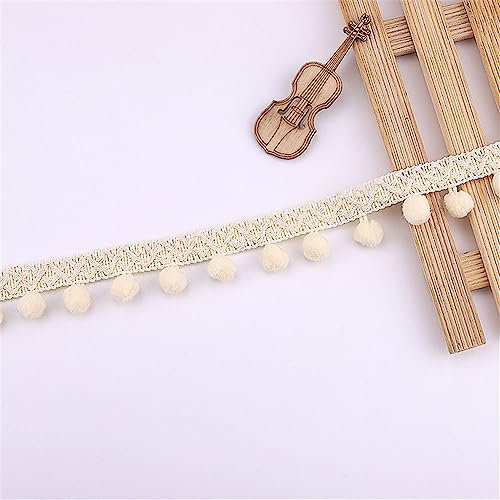 JekyTMP 4 Yards 2,8 cm Bunt Pom Poms Quaste Borte Pomponborte Bommelborte Pomponband Fransenborte Fringe Band Pom Pom Fransen Bommelband Bommel Fringe Spitzenband Quaste Trim Band Zum NäHen(Beige)