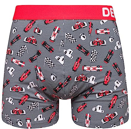 Dedoles Boxershorts Herren & Jungen Unterwäsche Trunks Baumwolle lustige Designs Dinosaurier Hamster Spiele Maulwurf Geschenk, Farbe Rot, Motiv Formel-rennen Unterhose, Gr. S