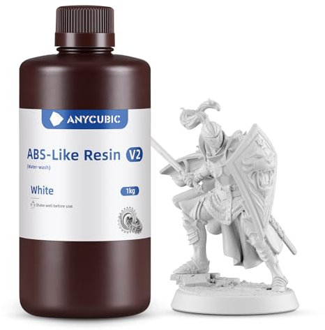ANYCUBIC Upgraded Water Washable ABS-Like Resin V2, 3D Drucker Resin Geruchsarm, Hohe Härte, UV Resin 405nm Photopolymer Harz für alle LCD/DLP/SLA-3D-Drucker auf dem Markt, Weiß 1000g