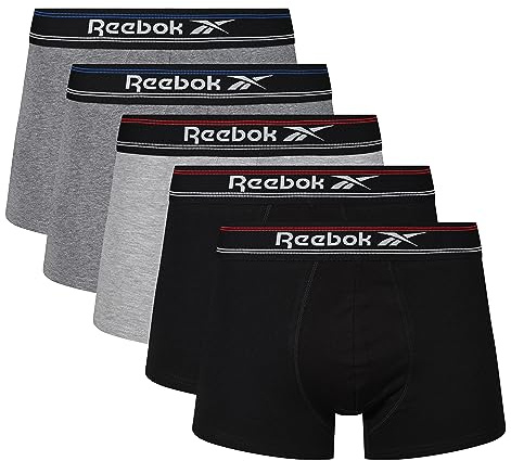 Reebok Mens 5 Pack Trunks Black/Charcoal/Grey L