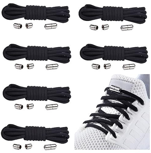 6 Paar Elastische Schnürsenkel mit Metallkapsel, Einstellbare Schnürsenkel Ohne Binden, Gummi Schuhbänder mit Kapseln, Gummischnürsenkel für Sneaker, Laufschuhe, Sporschuhe (6 Schwarz)
