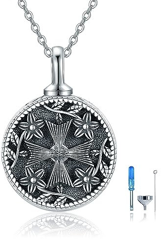 URONE Kreuz-Urnen-Halskette für Asche Sterlingsilber Kreuz-Blumen-Anhänger Kremation-Andenken Erinnerungsschmuck für Frauen