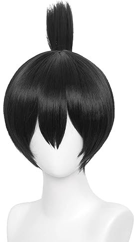 Black Cosplay Wig for Men Short Straight Hair with Bangs Perfect for Halloween Cosplay Anime Con