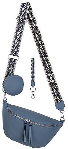 Bauchtasche Umhängetasche Crossbody-Bag Hüfttasche Kunstleder Italy-Design (Blue)