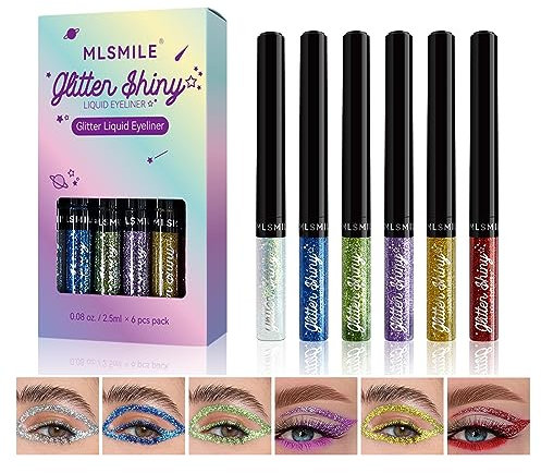 Flüssiger Glitter Lidschatten Set 6Pcs Metallic Shimmer Lidschatten Eyeliner Stift Funkelnder flüssiger Lidschatten Stick Langlebige farbige flüssige Lidschatten Set Metallic Augen Glitter Make-up A