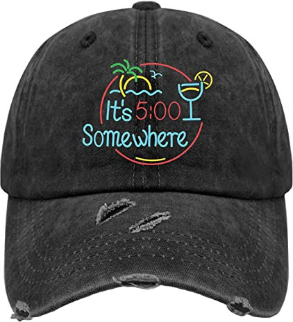 Jimmy Music Buffett Zubehör Hüte It's 5 Oclock Some Where Baseball Cap Mom Hat Pigment Black Womens Bucket, Allblack, Einheitsgr��e
