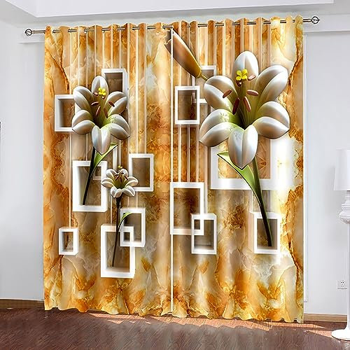 Skcess Schiebegardinen, Verdunklungsgardine Gelb Orange Herbstblätter Vorhang Polyester Gardinen 2er Set 107x244cm(WxH)