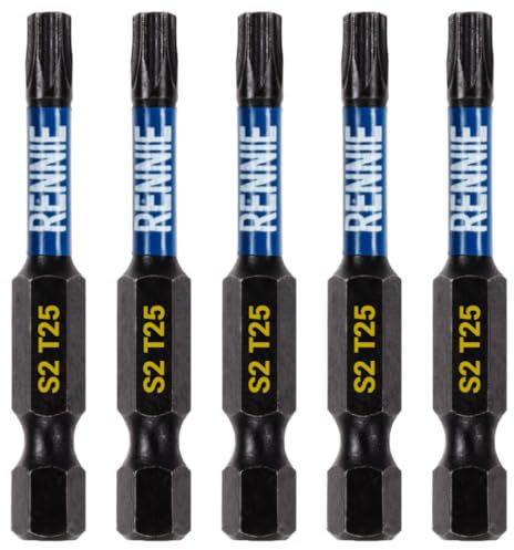 5 x Rennie Tools 50mm Long T25 TX25 Impact Screwdriver Driver Bits Set. Heavy Duty Magnetic Torx Screwdriver Bit Set. Black Oxide Coated Torx Impact Driver Bits. Torx Bit Set.
