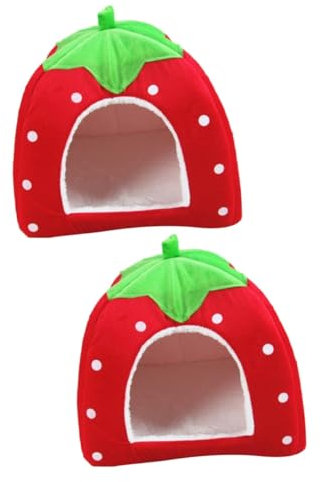 Angoily 2st Kaninchen-baumwollnest Hasenbett Kaninchenstall Drinnen Vogelhütte Kaninchenzubehör Kaninchenkäfigzubehör Hasenzubehör Erdbeer-Accessoires Hamster Stoff Atmungsaktiv Chinchilla