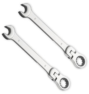 Leliafleury 2pcs 6mm Ratchet Spanner Flex-Head, Combination Wrench, Polished CR-V Chrome Vanadium Steel Metric Spanner, 72-Tooth, Box and Open End Ring Ratcheting Spanner Tool for Home Bicycle