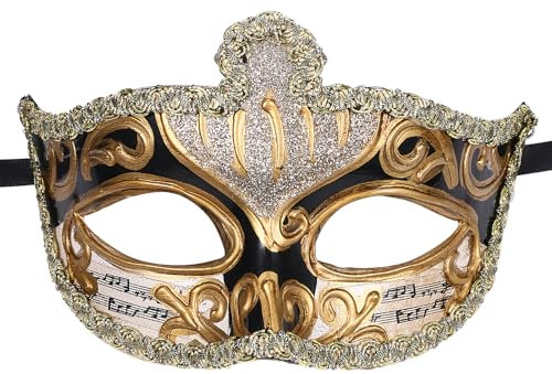 JewelryWe Maskerade Venezianische Maske Herren: Schwarz Gold Antik Maskenball Masken Männer Augenmaske Gesichtsmaske für Karneval Halloween Kostüm Cosplay Party Fasching Abschlussball