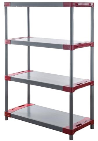 PROREGAL Kunststoffregal Grey Bear | Low | HxBxT 138x80x46cm | Fachlast 120kg | Grau-Rot | Plastikregal Kellerregal Lagerregal Steckregal