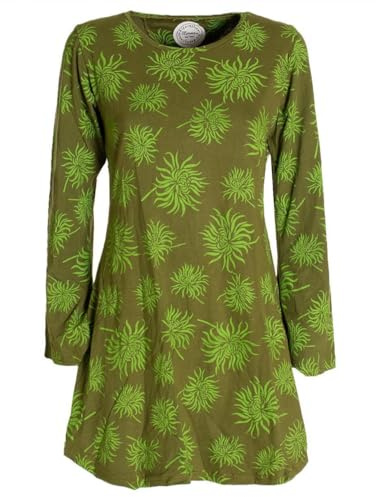 Vishes - Alternative Bekleidung - Langarm Damen Blumen-Tunika Shirt-Kleid Glockenärmel Baumwolle