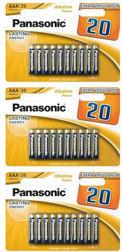 Panasonic, Alkaline Power, AAA batterie alcaline, confezione da 20, Micro, LR03, 1.5V, 7 anni in magazzino, per telecomandi, bilance, orologi, energia affidabile e duratura
