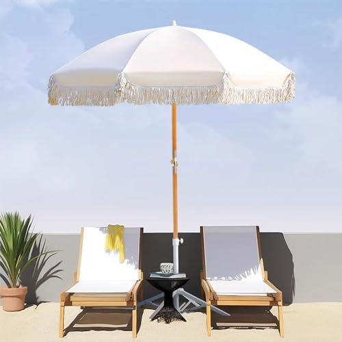 ZYBOWAYL 2M/6.6Ft Strandschirm Bali Sonnenschirm Neigbar Balkonschirm Sonnenschutz UV Schutz Gartenschirm mit Fransen Knickbar Terrassenschirm Dekoschirm für Urlaub/Bar Outdoor Pool (Color : B)