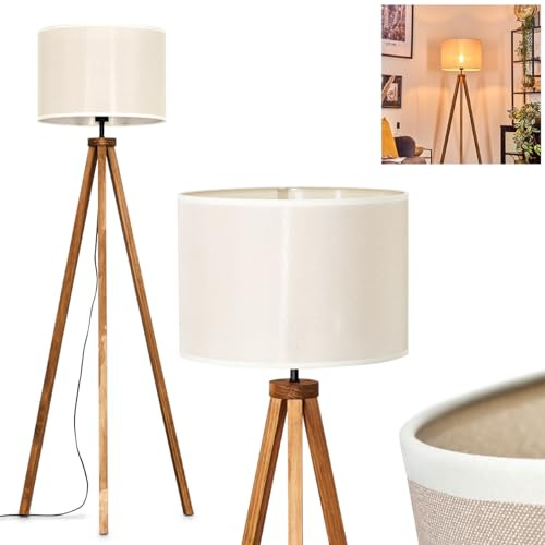 Stehleuchte Bassagoda, Stehlampe aus Holz/Stoff in Naturfarben/Beige, Leuchte im skandinavischen Design mit rundem Schirm (Ø 40 cm) u. Fußschalter, Höhe 154 cm, 1 x E27, ohne Leuchtmittel