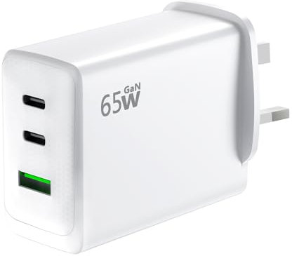 65W USB C Fast Charger, 3 Port PD Power Adapter, Multiport Mains QC USB A Wall Charger, Type C UK Plug for iPhone 15 14 13 12 11 Pro Max XS SE, Samsung S23, iPad
