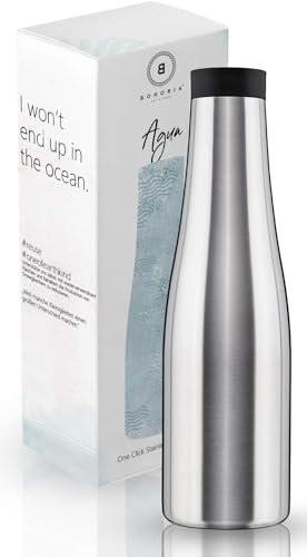 BOHORIA® Thermosflasche 900ml One Click Öffnung Thermoflasche | Thermoskanne | Kanne für Kaffee, Tee & Wasser | Edelstahl | New Edition (Stainless Steel)