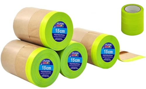 InnoStars 4 Rollen Kraftpapier Abdeckfolie, 15cmx15m Malerkrepp Papier-Masker Für Malerarbeiten, Renovierungen, Autolack und Geräteschutz, Mit 4 Rollen Malerkreppband