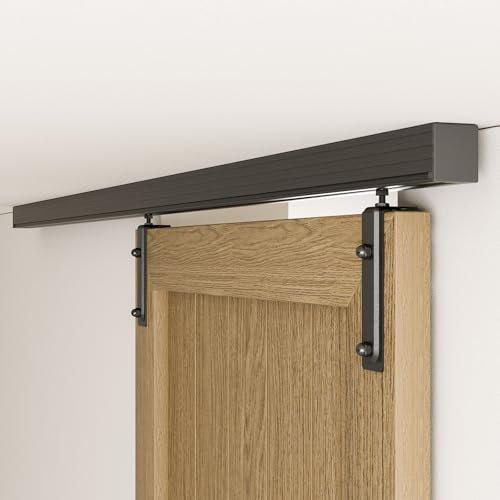 Kit de riel de techo para puerta de granero deslizante de 5 pies/60 pulgadas, resistente, se desliza suavemente y silencioso, fácil de instalar [se adapta a puertas individuales de 29 a 30 pulgadas de