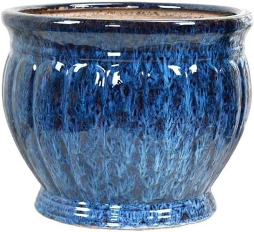 JDSHFEN Blumentopf, blau, handgefertigt, Keramik, Blumentopf, Garten, Outdoor, Couchtisch, Dekoration, großer Blumentopf, Vase, Pflanzentöpfe – A|| groß