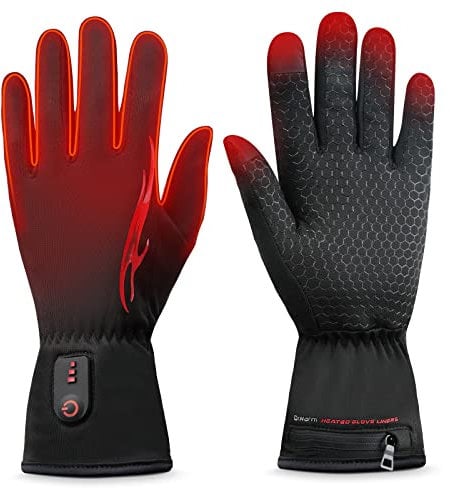 Dr.warm Heated Gloves Liners for Men and Women, Anti-Slip Touch Screen Rechargeable Heated Gloves (Black, XL)