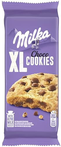 Milka, Cookies XL Choco, Biscotto Maxi Croccante con Golose Pepite di Cioccolato al Latte Milka, con Latte Alpino, Cacao Sostenibile, 184g (8 biscotti da 23g) (Confezione da 6)