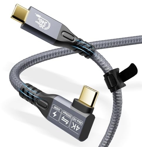 YIWENTEC USB C Cable to USB C 3.2 male male Gen2 X2 Type C Charging Cable, 20 Gbps Data Transfer, 240 W 48 V/5 A Fast Charging Cable, 4K @ 60Hz Video Transfer (angle, 5M)