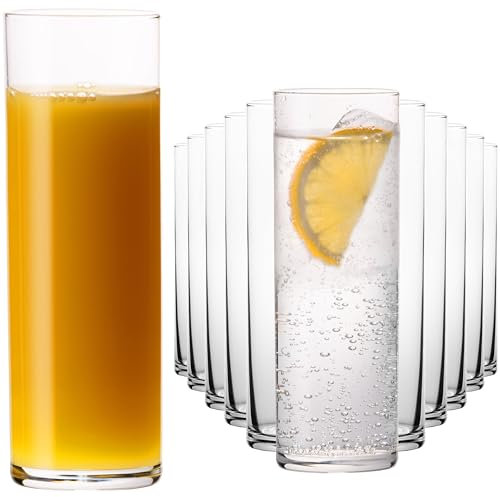 PLATINUX Lot de 12 verres droits 240 ml (max 200 ml) en verre - Verres à jus de fruits - Verres à eau hauts - Passe au lave-vaisselle