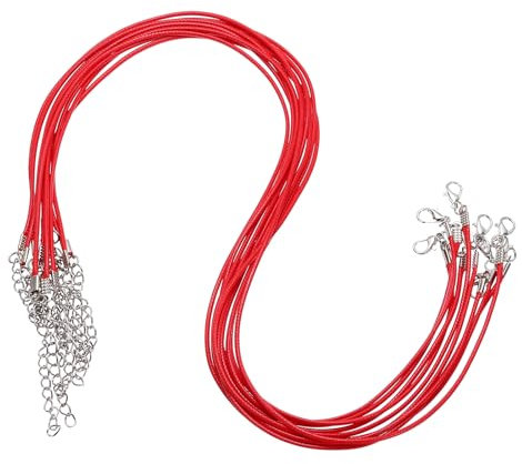 sourcing map 10pcs 20 Inch Waxed Necklace Cord, Bulk Necklace String with Clasp 1.5mm Waxed Leather Cord Rope for Jewelry Making DIY Bracelet Pendant,Red