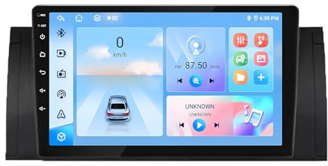 Android 14 Radio Coche 2 DIN 9 Pulgadas para BMW 5 E39 E53 X5 1995-2006 con Cámara de Respaldo Controles del volante Bluetooth GPS Navi CarPlay inalámbrico con Bluetooth Dual Pantalla táctil HD de Asi
