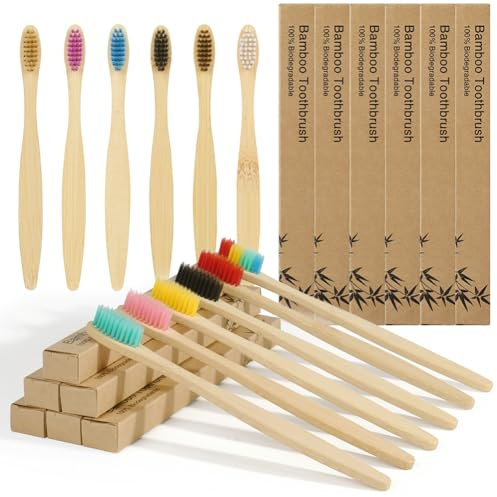 Vicloon Spazzolino in Bambù, 12 Pezzi Spazzolino di Bambù Naturale Biodegradabile per Adulti e Bambini Due Modelli Diversi Spazzolini da Denti Setole in Fibra Morbide Spazzolino Setole Morbide Bambu