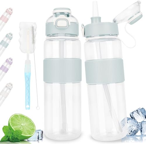 Gobravio Water Bottle 1l, BPA Free Sports Water Bottle with Straw, Leakproof drinking bottle for Teenager, Adult, Sports, Outdoor, School (Blue)