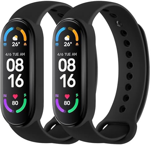 Mugust 2 Pezzi Cinturino per Xiaomi Mi Band 5/ Mi Band 6/Amazfit Band 5, Cinturino Silicone di Morbido Traspirante di Colorati Solo per Xiaomi Mi Band 6/5, Amazfit Band 5 (Nero+Nero)