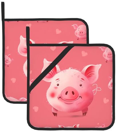 Lot de 2 maniques carrées résistantes à la chaleur pour four à micro-ondes et four à micro-ondes Motif visage rose