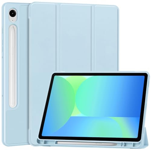 PCXFCASE Case for Samsung Galaxy Tab S10 FE / S9 FE 10.9-Inch,Slim Stand Tri-Fold Stand Auto Wake Sleep Protective Tablet Cover with S Pen Holder (Light Blue)